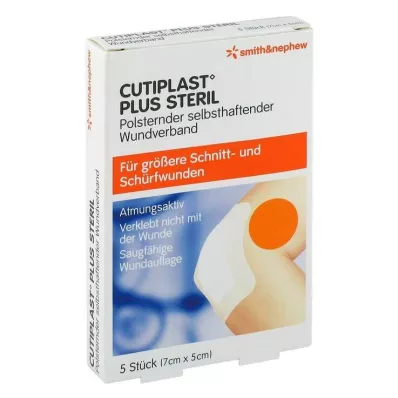 CUTIPLAST Plus sterils 5x7 cm pārsējs, 5 gab CUTIPLAST Plus sterils 5x7 cm pārsējs, 5 gab