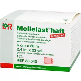 MOLLELAST pašlīmējoši pārsēji bez lateksa 6 cmx20 m sarkani, 1 gab