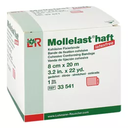 MOLLELAST pašlīmējoši pārsēji bez lateksa 8 cmx20 m sarkani, 1 gab