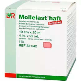 MOLLELAST pašlīmējoši pārsēji bez lateksa 10 cmx20 m sarkani, 1 gab