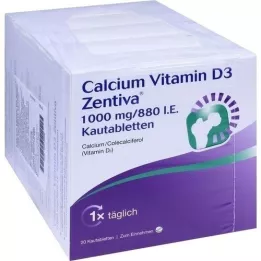 CALCIUM VITAMIN D3 Zentiva 1000 mg/880 I.U. košļājamās tabletes, 100 gab