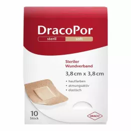 DRACOPOR Brūču pārsējs 3,8x3,8 cm, sterils, ādas krāsā, 10 gab