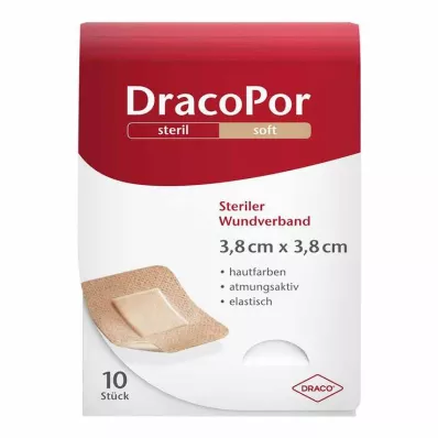 DRACOPOR Brūču pārsējs 3,8x3,8 cm, sterils, ādas krāsā, 10 gab DRACOPOR Brūču pārsējs 3,8x3,8 cm, sterils, ādas krāsā, 10 gab