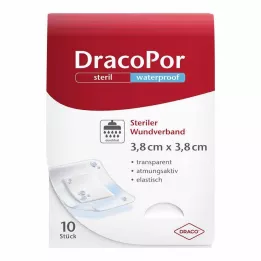 DRACOPOR ūdensnecaurlaidīgs brūču pārsējs 3,8x3,8 cm sterils, 10 gab