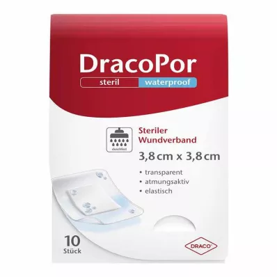 DRACOPOR ūdensnecaurlaidīgs brūču pārsējs 3,8x3,8 cm sterils, 10 gab