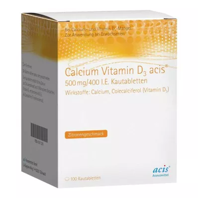 CALCIUM VITAMIN D3 acis 500 mg/400 I.U. košļājamās tabletes, 100 gab