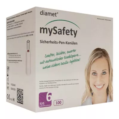 Diamet Mysafety drošības pildspalvas kanule 31 G 0,25x6 mm, 100 gab