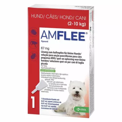 AMFLEE 67 mg spot-on šķīdums maziem suņiem 2-10 kg, 3 gab AMFLEE 67 mg spot-on šķīdums maziem suņiem 2-10 kg, 3 gab