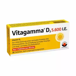 VITAGAMMA D3 5 600 I.U. D3 vitamīns NEM Tabletes, 20 gab