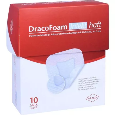 DRACOFOAM Infekt haft putuplasta brūču pārsējs 5x5 cm, 10 gab
