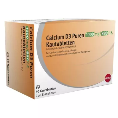 CALCIUM D3 Puren 1000 mg/880 I.U. košļājamās tabletes, 90 kapsulas