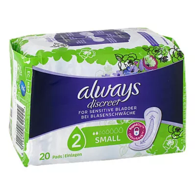 Always Discreet urīna nesaturēšanas ieliktnīši, mazi, 20 gab Always Discreet urīna nesaturēšanas ieliktnīši, mazi, 20 gab