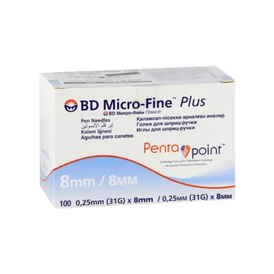 BD Micro-Fine + 8 adatas 0,25x8 mm, 100 gab BD Micro-Fine + 8 adatas 0,25x8 mm, 100 gab
