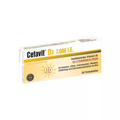 CEFAVIT D3 7000 I.U. apvalkotās tabletes, 20 gab CEFAVIT D3 7000 I.U. apvalkotās tabletes, 20 gab