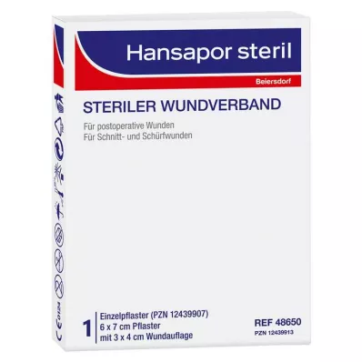 HANSAPOR sterila brūču pārsējs 6x7 cm, 1 gab HANSAPOR sterila brūču pārsējs 6x7 cm, 1 gab
