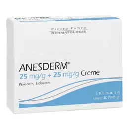 ANESDERM 25 mg/g + 25 mg/g krēma + 10 plāksteri, 5X5 g