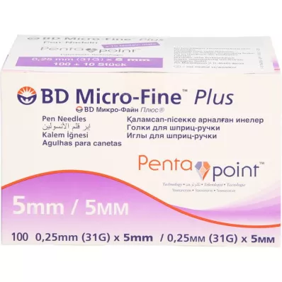 BD MICRO-FINE+ 5 pildspalvu adatas 0,25x5 mm 31 G, 100 gab