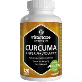 CURCUMA+PIPERIN+Vitamīna C vegānu kapsulas, 120 gab