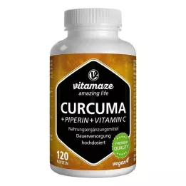 CURCUMA+PIPERIN+Vitamīna C vegānu kapsulas, 120 gab
