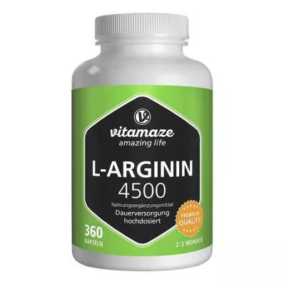 L-ARGININ HOCHDOSIERT 4500 mg kapsulas, 360 gab L-ARGININ HOCHDOSIERT 4500 mg kapsulas, 360 gab