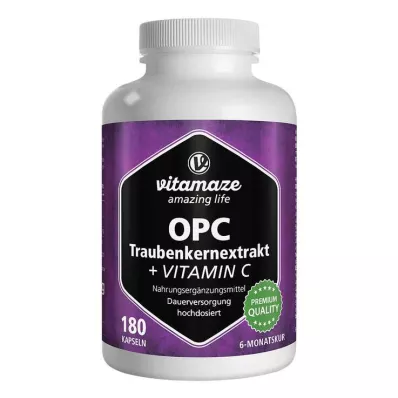 OPC Augstas devas vīnogu kauliņu ekstrakts + C vitamīna kapsulas, 180 gab