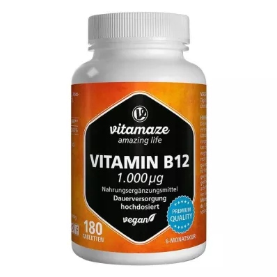 B12 vitamīns 1000 µg lielas devas vegānu tabletes, 180 gab B12 vitamīns 1000 µg lielas devas vegānu tabletes, 180 gab