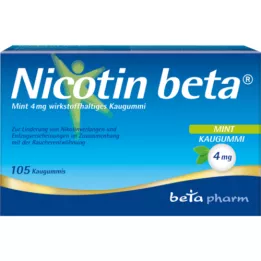 NICOTIN Beta Mint 4 mg košļājamā gumija, kas satur aktīvo vielu, 105 gab