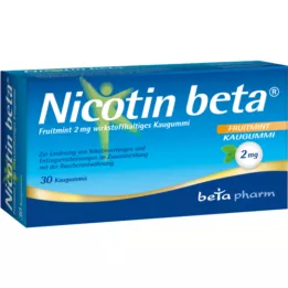 NICOTIN beta Fruitmint 2 mg košļājamā gumija, kas satur aktīvo vielu, 30 gab