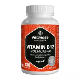 VITAMIN B12 1000 µg augstas devas +B9+B6 vegānu tabletes, 180 gab