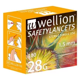 WELLION Safetylancets 28 G drošas vienreizējās lietošanas, 100 gab