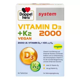 DOPPELHERZ D3 vitamīna 2000+K2 sistēmas tabletes, 60 kapsulas