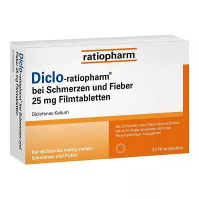 Diclo-Ratiopharm pret sāpēm un drudzi 25 mg Fta, 20 gab Diclo-Ratiopharm pret sāpēm un drudzi 25 mg Fta, 20 gab