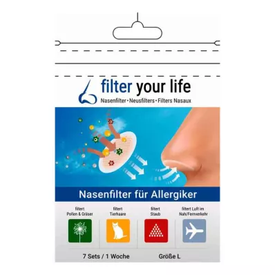 FILTER YOUR LIFE Deguna filtrs alerģijas slimniekiem, L izmērs, 7X2 gab FILTER YOUR LIFE Deguna filtrs alerģijas slimniekiem, L izmērs, 7X2 gab