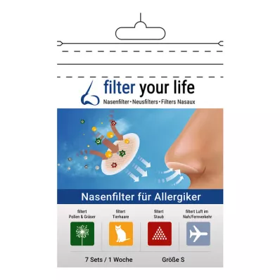 FILTER YOUR LIFE Deguna filtrs alerģijas slimniekiem, S izmērs, 7X2 gab FILTER YOUR LIFE Deguna filtrs alerģijas slimniekiem, S izmērs, 7X2 gab