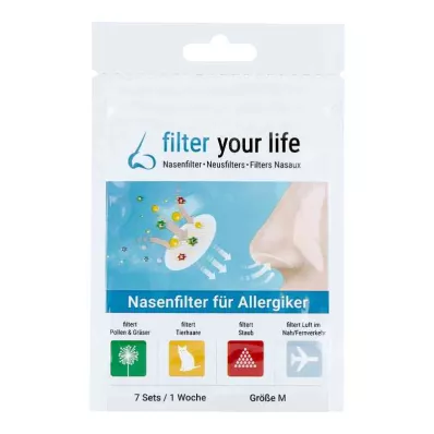 FILTER YOUR LIFE Deguna filtrs alerģijas slimniekiem M izmērs, 7X2 gab FILTER YOUR LIFE Deguna filtrs alerģijas slimniekiem M izmērs, 7X2 gab