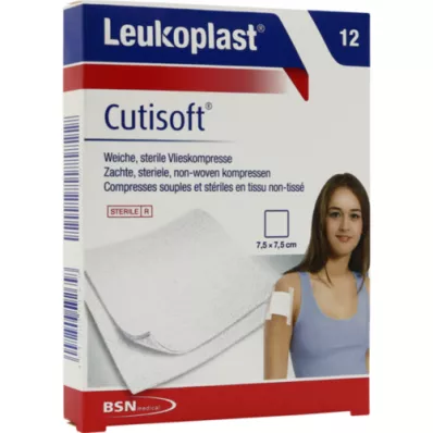 LEUKOPLAST Cutisoft vilnas kompress 7,5x7,5 cm sterils, 12 gab