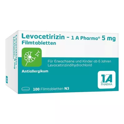 LEVOCETIRIZIN-1A Pharma 5 mg apvalkotās tabletes, 100 gab LEVOCETIRIZIN-1A Pharma 5 mg apvalkotās tabletes, 100 gab