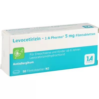 LEVOCETIRIZIN-1A Pharma 5 mg apvalkotās tabletes, 50 gab