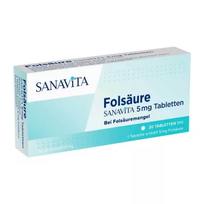 Folijskābe Sanavita 5 mg tabletes, 20 gab Folijskābe Sanavita 5 mg tabletes, 20 gab