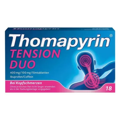 THOMAPYRIN TENSION DUO 400 mg/100 mg apvalkotās tabletes, 18 gab THOMAPYRIN TENSION DUO 400 mg/100 mg apvalkotās tabletes, 18 gab