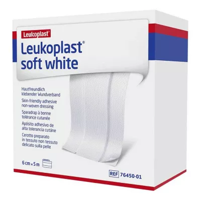 Leukoplast mīkstais balts apmetums 6 cm x5 m rullis, 1 gab Leukoplast mīkstais balts apmetums 6 cm x5 m rullis, 1 gab