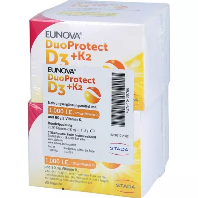 EUNOVA DuoProtect D3+K2 1000 I.U./80 μg Kps.Kombi, 2X90 gab