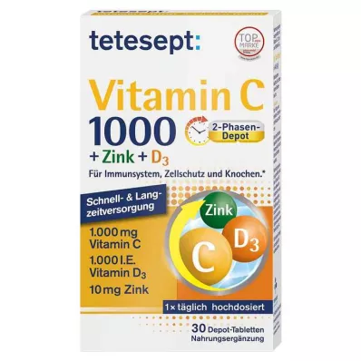 TETESEPT C vitamīns 1,000+Cinka+D3 1,000 I.U. tabletes, 30 gab