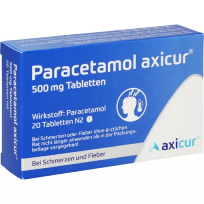 PARACETAMOL axicur 500 mg tabletes, 20 gab