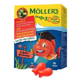 MÖLLERS Omega-3 Jelly Fish Strawberry košļājamās tabletes, 36 kapsulas