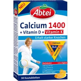 ABTEI Kalcijs 1400+Vitamīns D3+K, košļājamās tabletes, 30 kapsulas