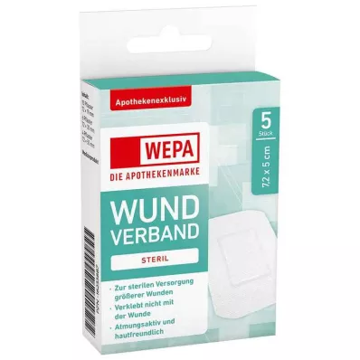 Wepa brūču pārsējs 7,2x5 cm sterils, 5 gab Wepa brūču pārsējs 7,2x5 cm sterils, 5 gab