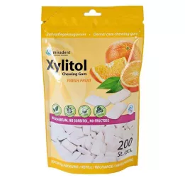 MIRADENT Xylitol košļājamā gumija, svaigu augļu uzpildes komplekts, 200 gab