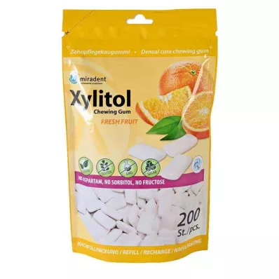 MIRADENT Xylitol košļājamā gumija, svaigu augļu uzpildes komplekts, 200 gab MIRADENT Xylitol košļājamā gumija, svaigu augļu uzpildes komplekts, 200 gab