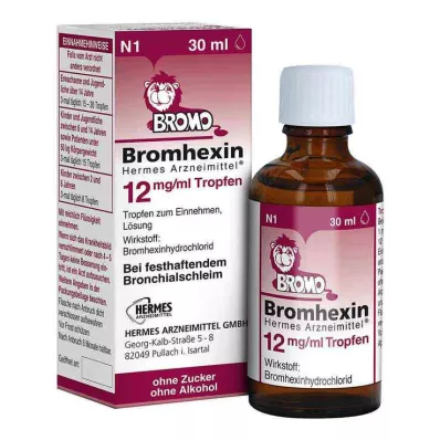 BROMHEXIN Hermes Arzneimittel 12 mg/ml pilieni, 30 ml BROMHEXIN Hermes Arzneimittel 12 mg/ml pilieni, 30 ml
